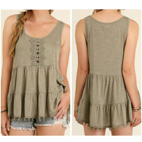 Woman's Olive Hi-Lo Ruffle Tunic - Picture 4 of 4